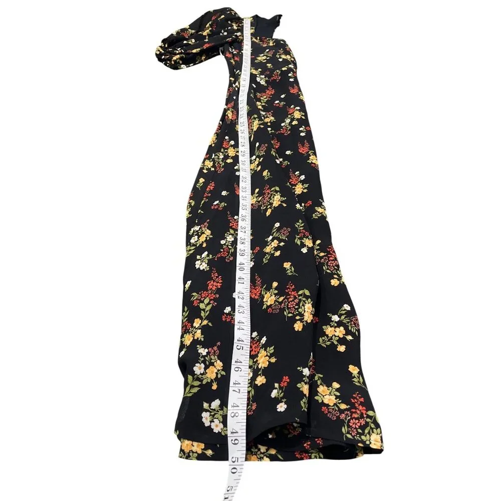 Reformation Wildflower Dress Vionnete Black Floral Puff-Sleeve Midi Size 2 NEW - Picture 9 of 11